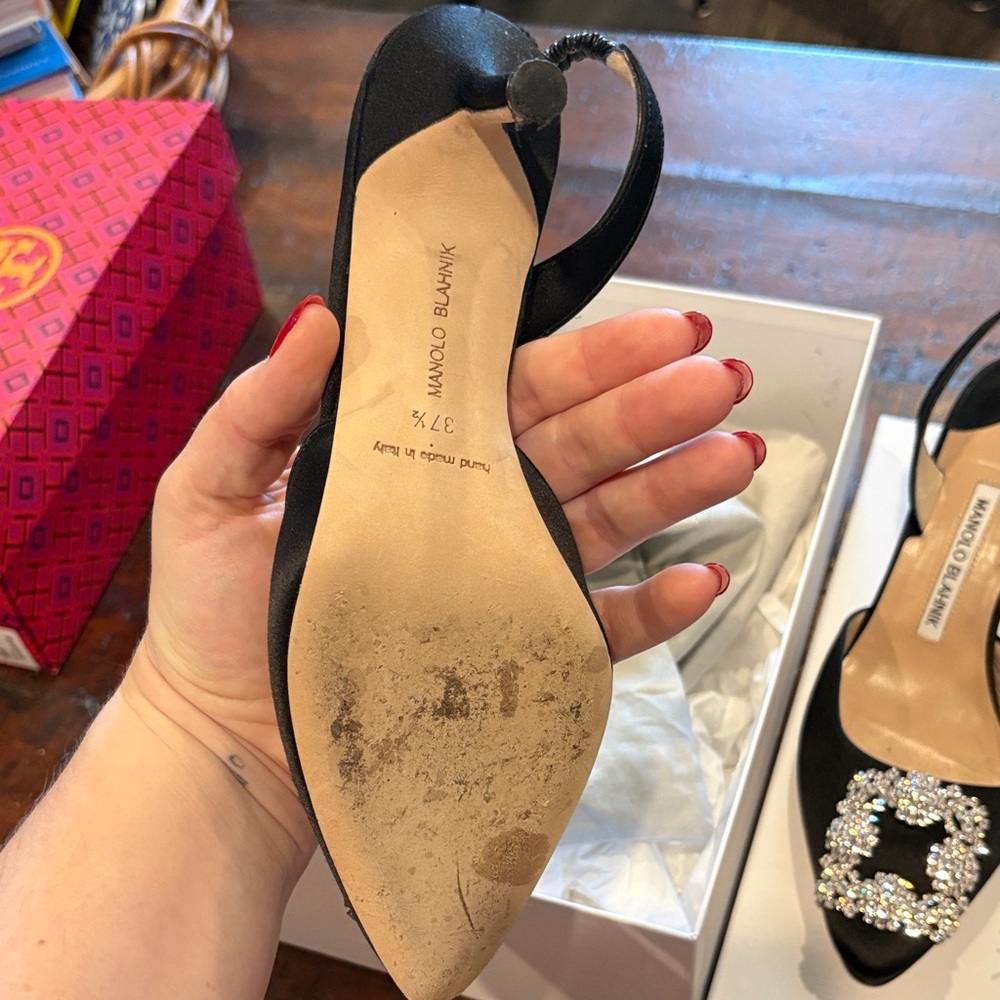 Manolo Blahnik Black Heels with Crystal Embellishments - Picture 3 of 4